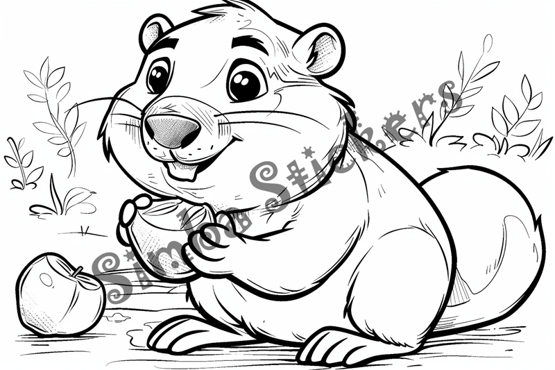 Colouring pages, bundle of singualar beavers, 10 images