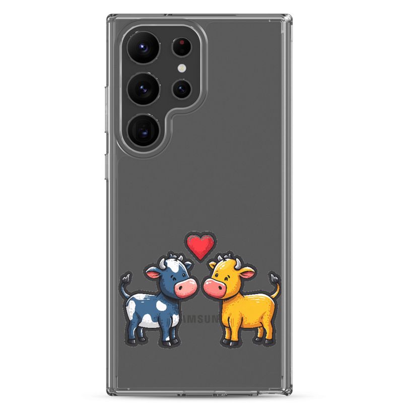 Clear Case for Samsung, Cattle, bull and cow in love, colourful , heart in picture, fvta2y