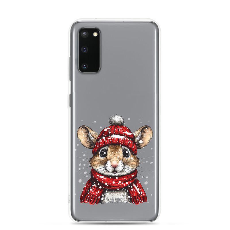 Clear Case for Samsung, Mouse wearing red winter hat and scarf in the snow, xg8dl3