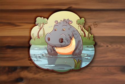 Cute hippo half-deep in a pond
