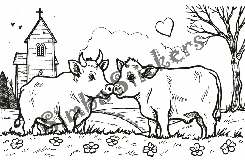 Colouring pages, bundle of cattle in love, 25 images