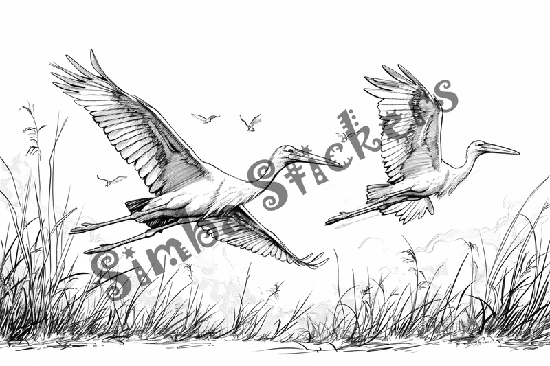 Colouring pages, bundle of marabou storks, 10 images