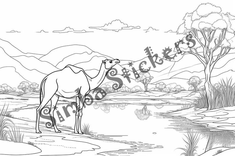 Colouring pages, bundle of singular camels, 10 images