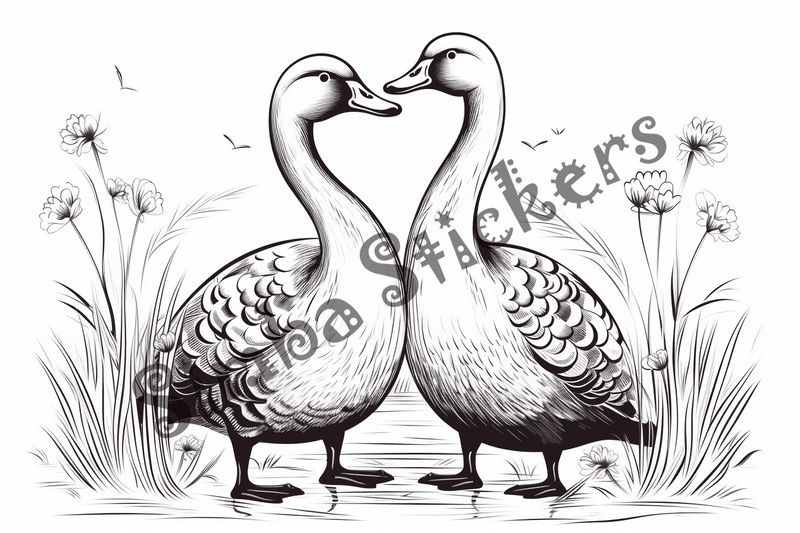 Colouring pages, bundle of geese in love, 10 images