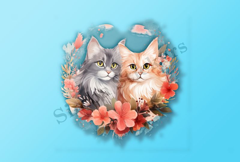 Cats in love, watercolour