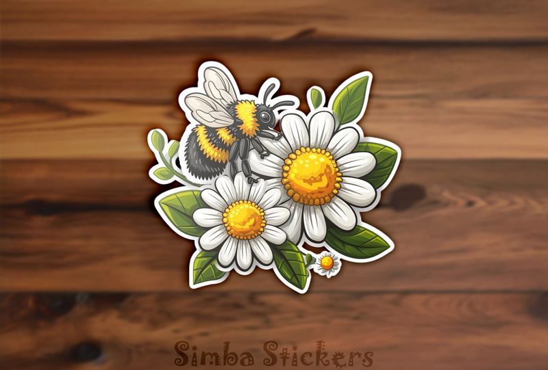 Bee buzzing around daisy flowers