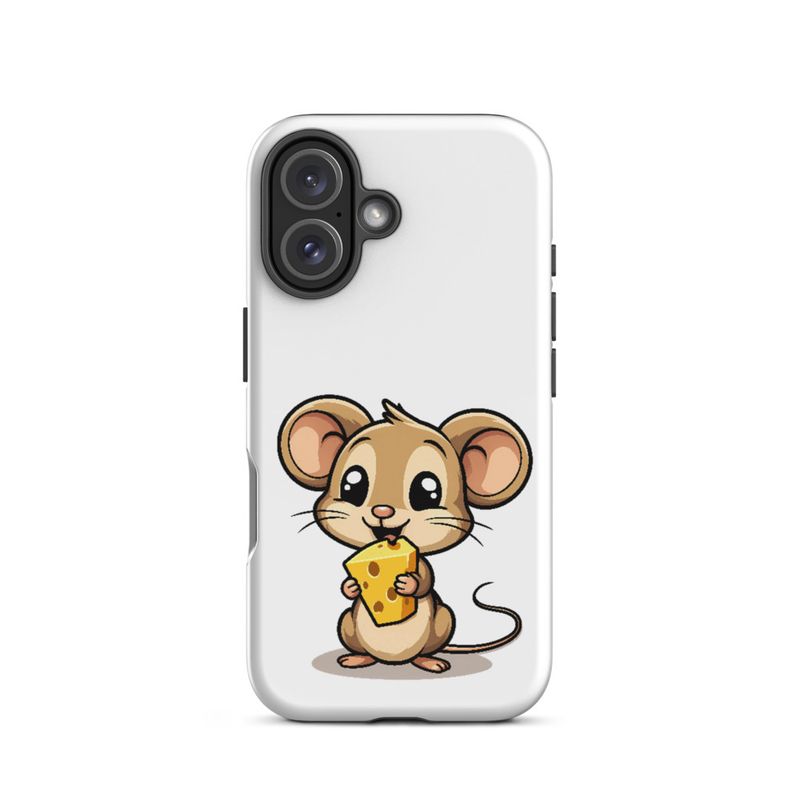 Tough Case for iPhone, Small Mouse happily licking large chunk of cheese, pqapy6