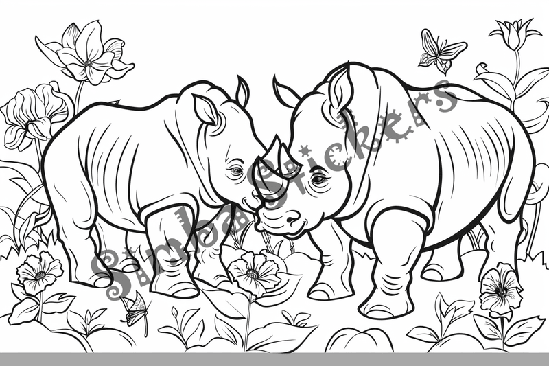 Colouring pages, bundle of rhinos in love, 25 images