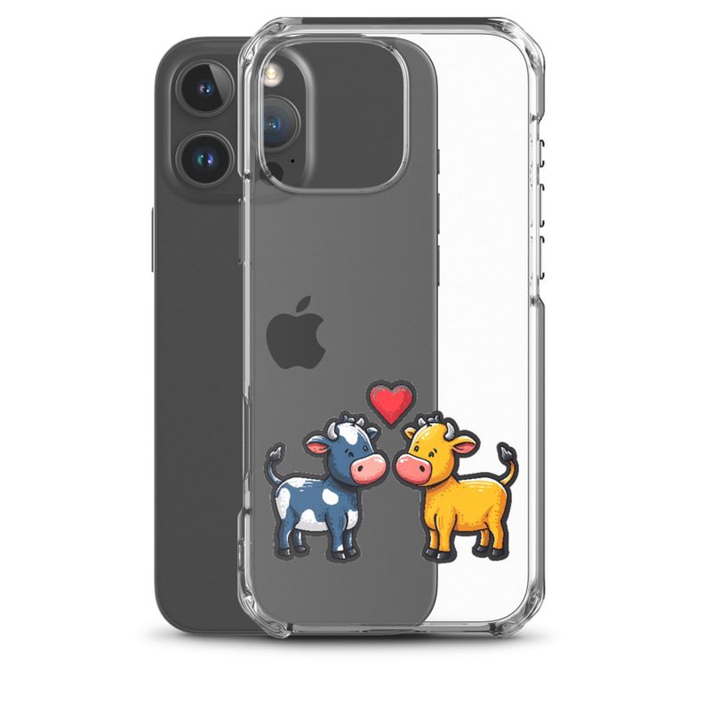 Clear Case for iPhone, Cattle, bull and cow in love, colourful , heart in picture, fvta2y