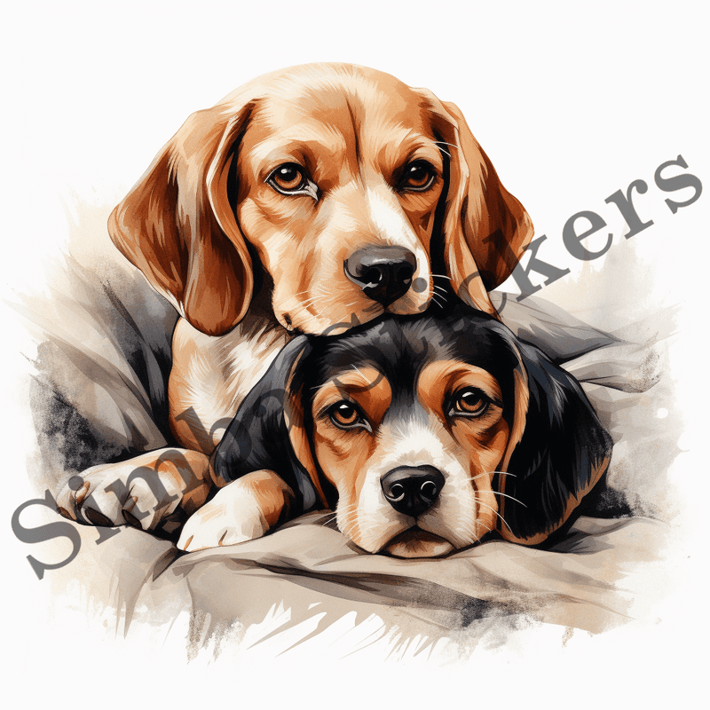 Beagle dogs cuddling, image set, 10 images
