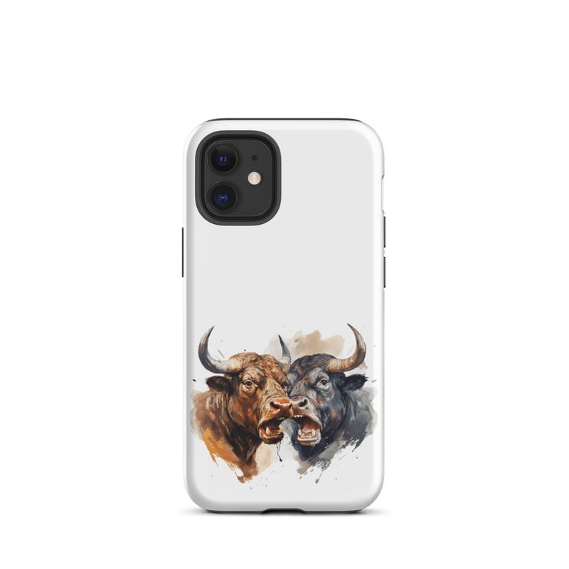 Tough Case for iPhone, Bulls facing up to each other, watercolour, dx5eff
