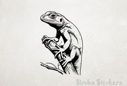 Lizards on top of dry branch, outline art