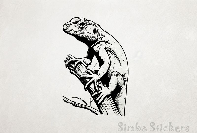 Lizards on top of dry branch, outline art