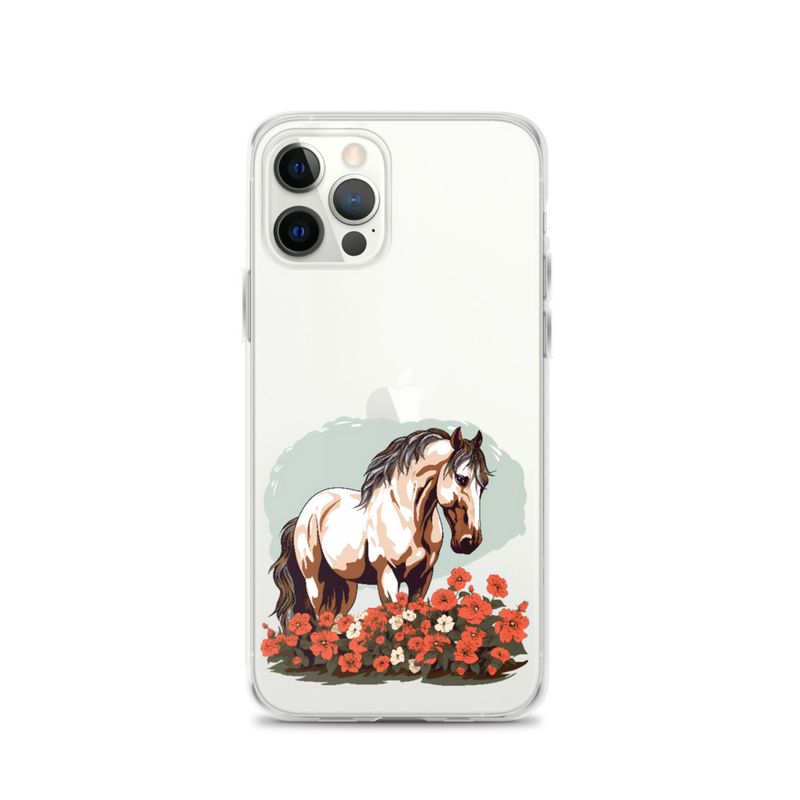 Clear Case for iPhone, Brown horse in field of red flowers, n4w2fj