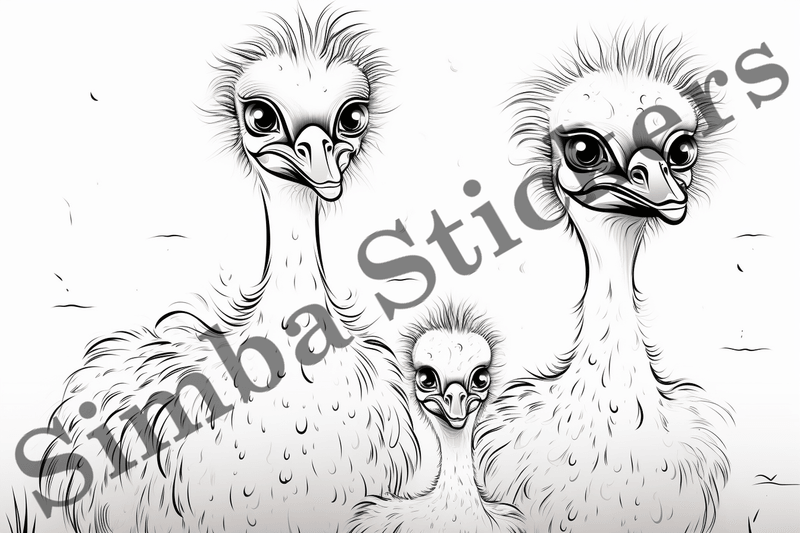 Colouring pages, Bundle of ostriches, 25 images