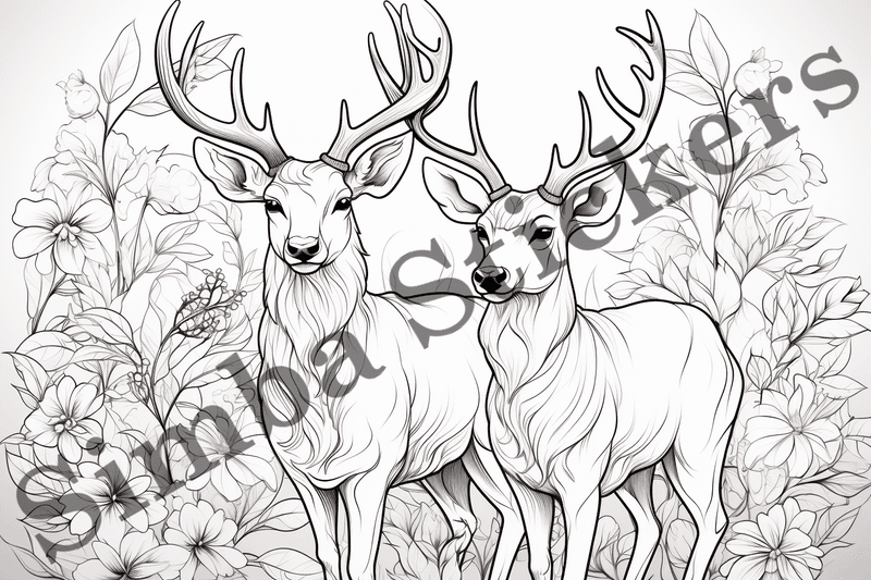 Colouring pages, bundle of deer, 25 images