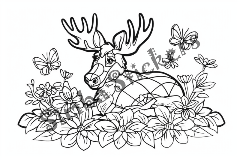Colouring pages, Bundle of moose, 25 images
