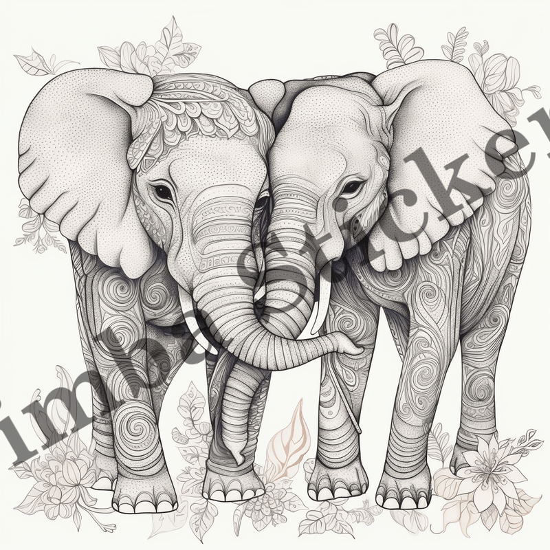 Colouring pages, Bundle of elephants, 10 images