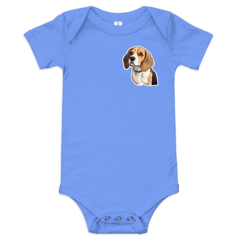 Baby Short Sleeve One Piece, 3-24 Months, Beagle dog with collar, left chest 