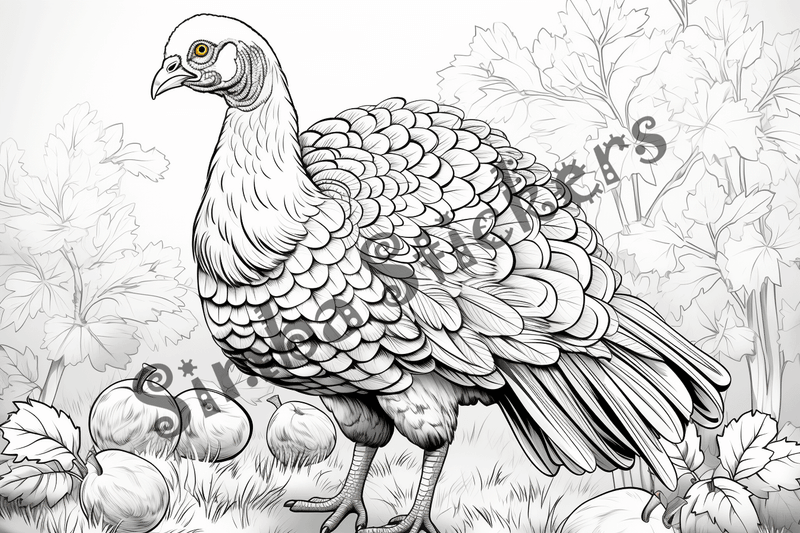 Colouring pages, bundle of individual turkeys, 25 images