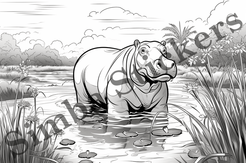 Colouring pages, Bundle of hippos, 25 images