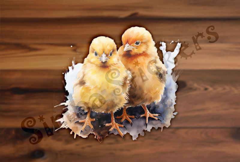 Two Chicks standing next to each other, watercolour