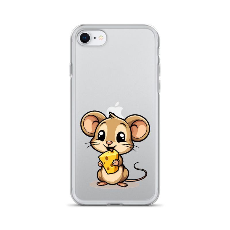 Clear Case for iPhone, Small Mouse happily licking large chunk of cheese, pqapy6