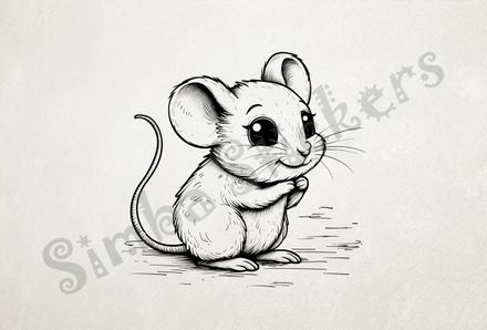 Mouse rubbing hands together, outline art