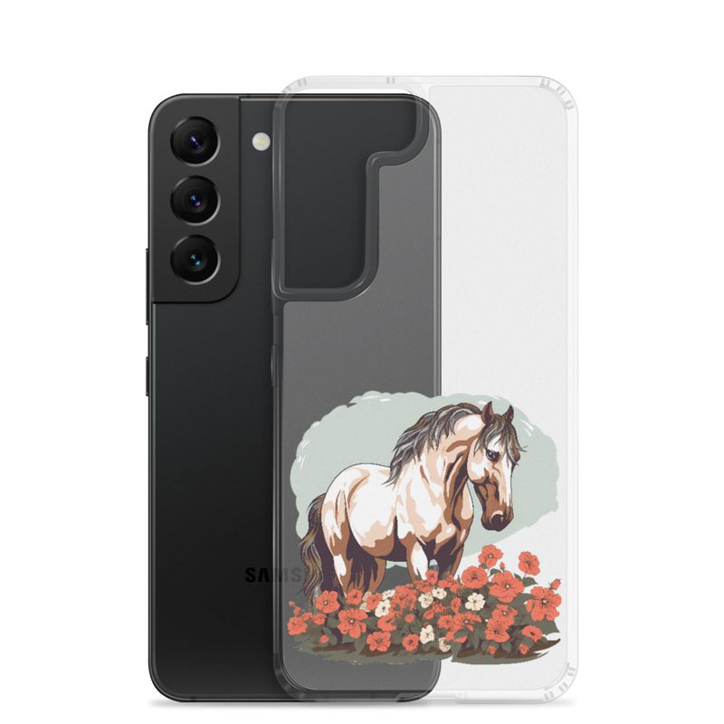 Clear Case for Samsung, Brown horse in field of red flowers, n4w2fj