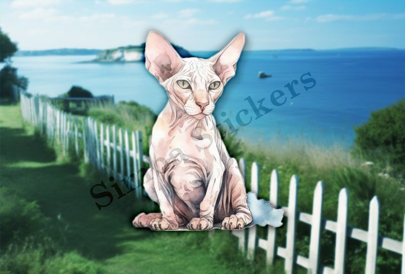 Sphynx cat sitting, watercolour