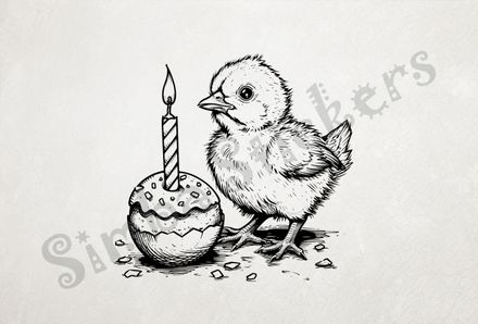 Chick by birthday candle , outline art