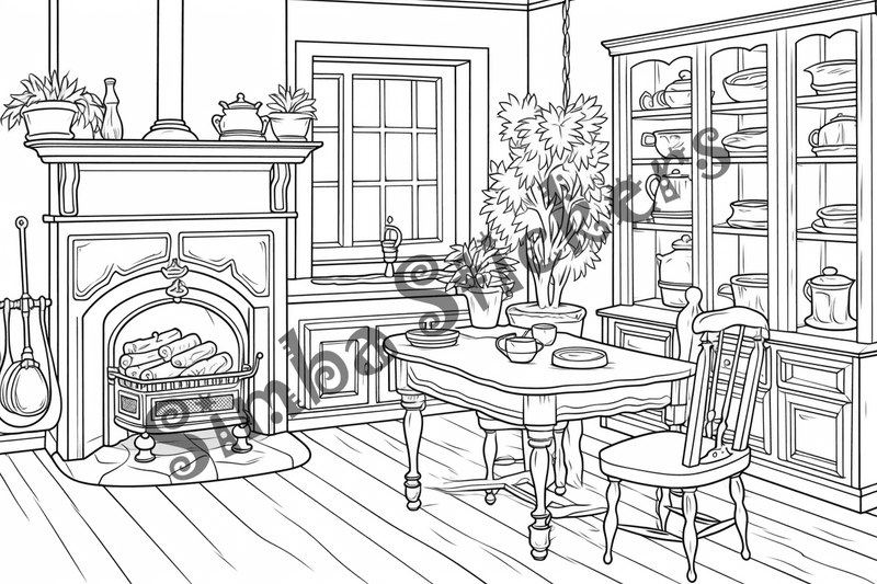 Colouring pages, bundle of house kitchens, 25 images
