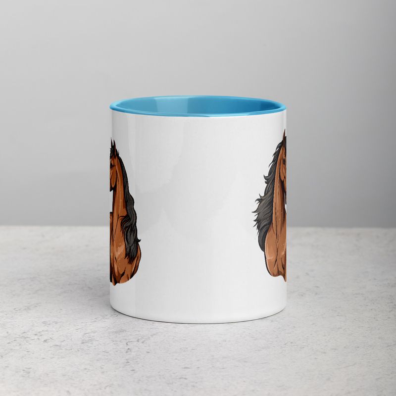 White Ceramic Mug with Color Inside, 11&amp;15oz, Two brown horses snuggling, tdwcyd