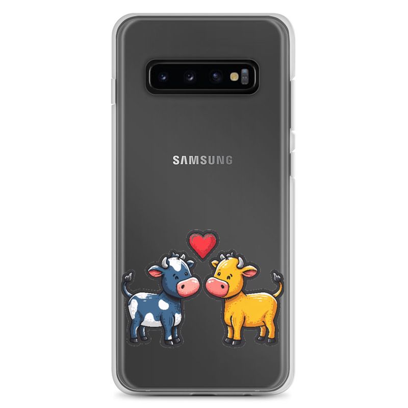 Clear Case for Samsung, Cattle, bull and cow in love, colourful , heart in picture, fvta2y
