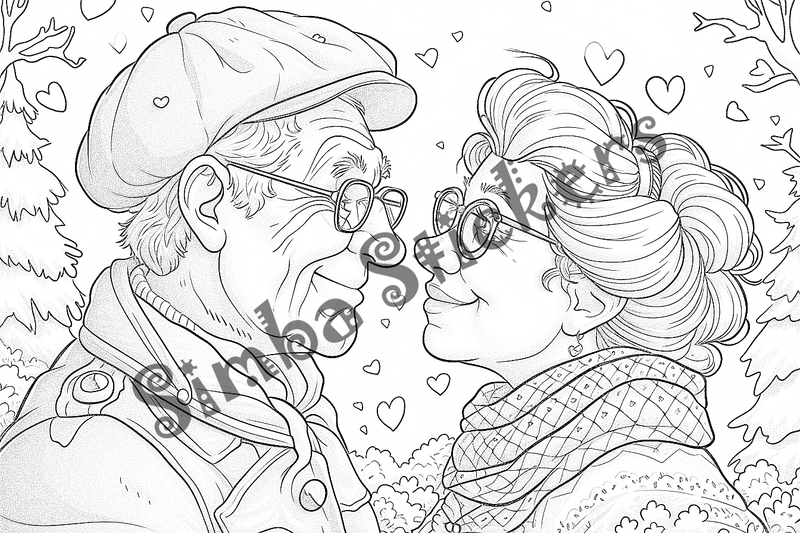 Colouring pages, bundle of people, elderly and grandparents with children, 50 images