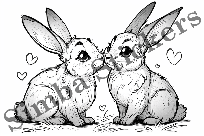 Colouring pages, Bundle of hares in love, 10 images