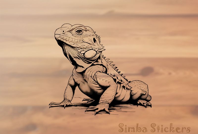 Lizards resting with front raised, outline art
