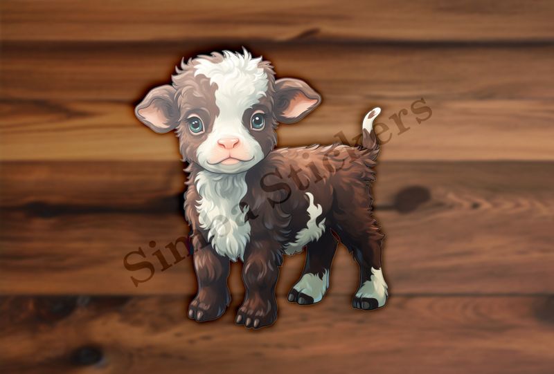 Cute small cattle calf, brown and white