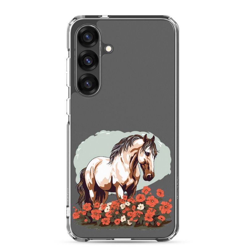 Clear Case for Samsung, Brown horse in field of red flowers, n4w2fj