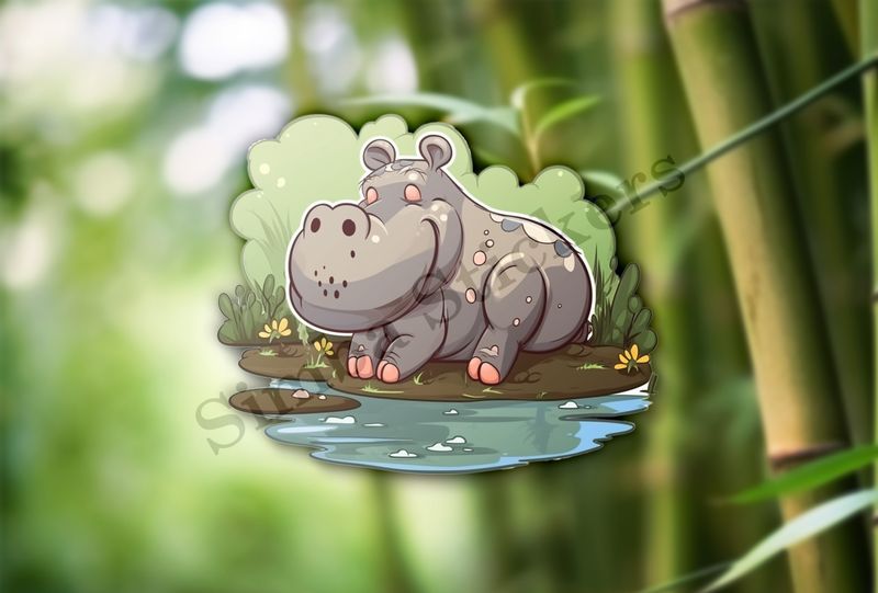 A hippo by the pond, sunbathing