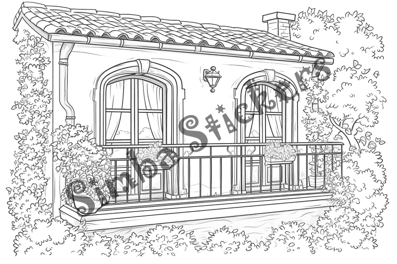 Colouring pages, bundle of houses, Mediterranean, 10 images