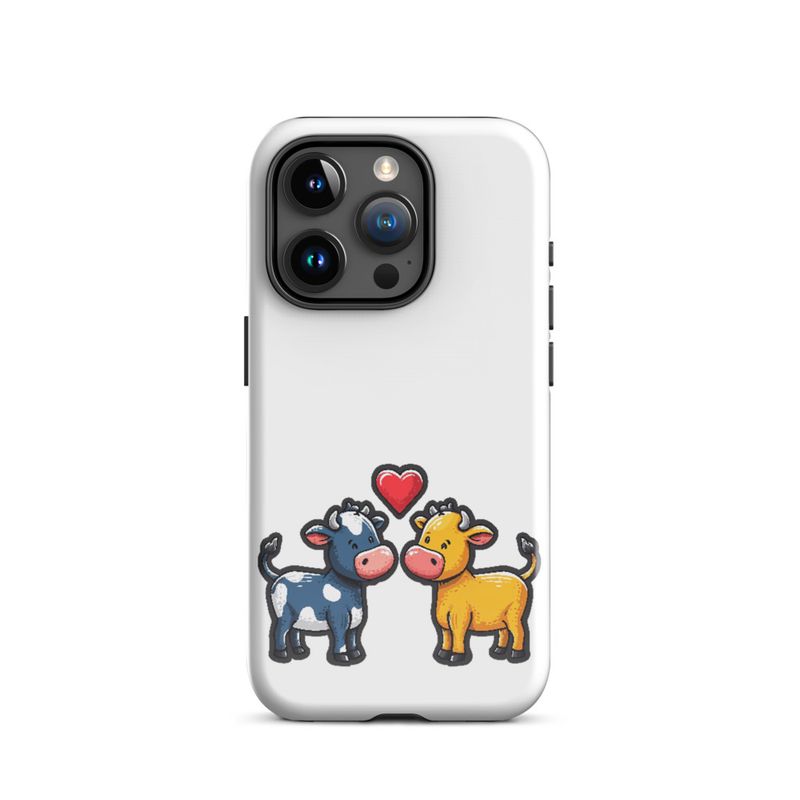 Tough Case for iPhone, Cattle, bull and cow in love, colourful , heart in picture, fvta2y