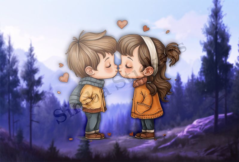 Boy and girl, innocent kiss