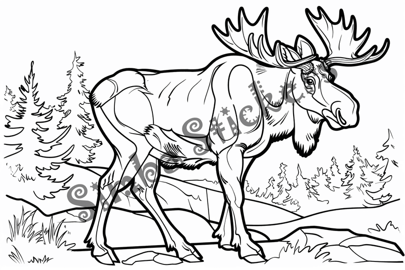 Colouring pages, Bundle of moose, 50 images