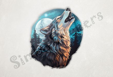 Wolf howling at the moon under colourful moonlight
