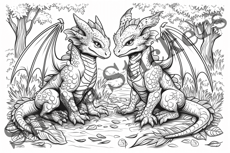 Colouring pages, bundle of dragons, 25 images