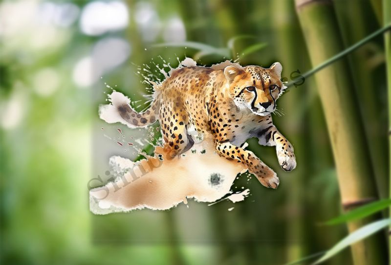 Cheetah running , watercolour