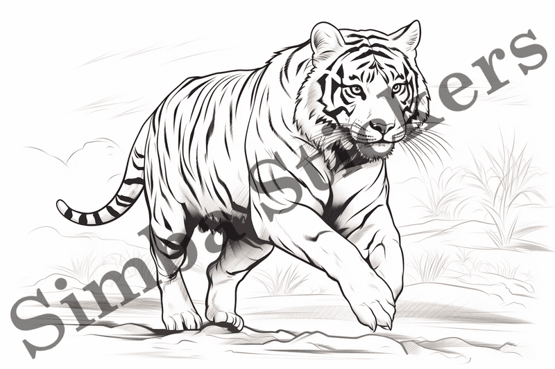 Colouring pages, bundle of tigers, 10 images