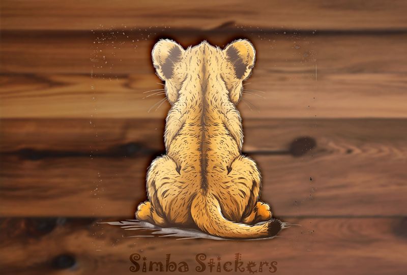 Lion cub sitting, from the back, nlidfz
