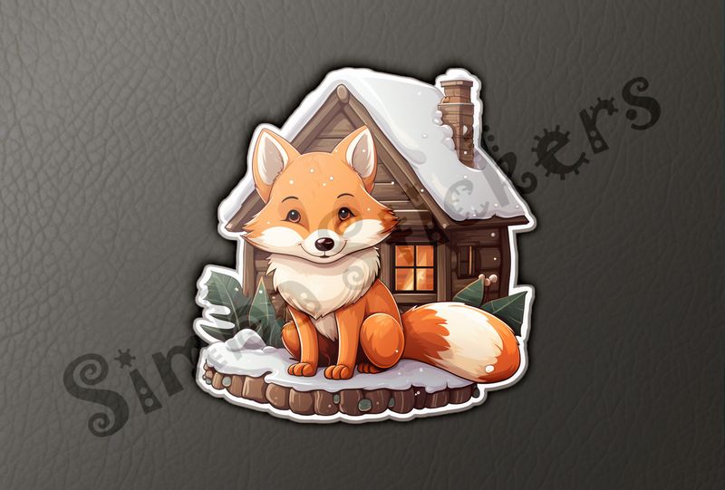 Red Fox outside warm cottage in the snow